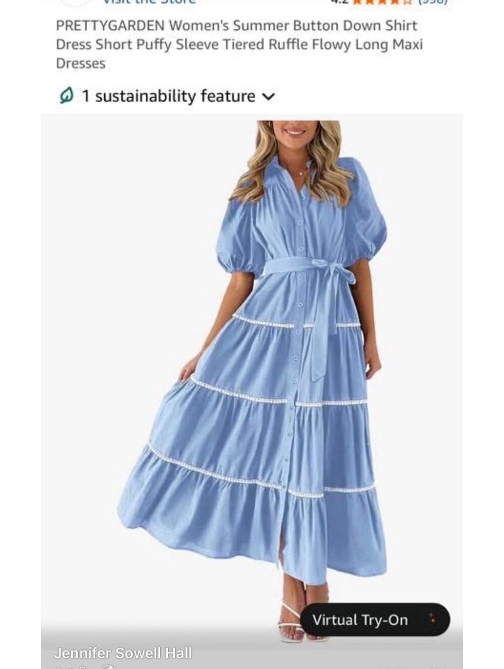 Pretty Garden Powder Blue Puff Sleeve Maxi Button Front Size Small NWT - Picture 3 of 6